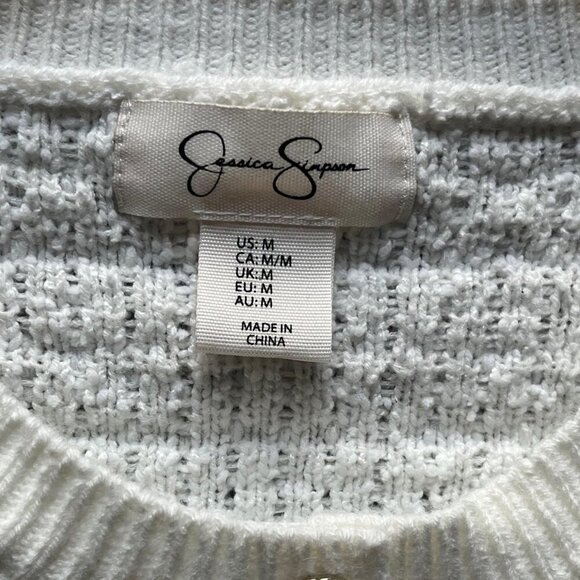 White Jessica Simpson Cropped Cardigan w/Pearl Buttons and Pockets, size medium - Picture 3 of 8